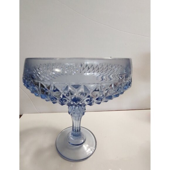 Vintage Indiana Glass Diamond Point Blue Glass Large Compote 7.25" Tall - Picture 3 of 13